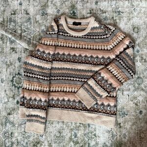 J crew sweater size medium lambswool blend fair isle cropped sun moon brown